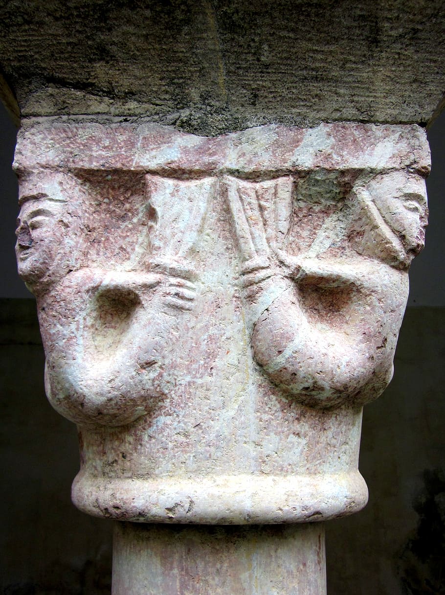 Saint-Génis-Des-Fontaines, Biara, ibu kota, benediktin, pyrénées-orientales, perancis, bagian tubuh manusia, patung, close-up, peradaban kuno