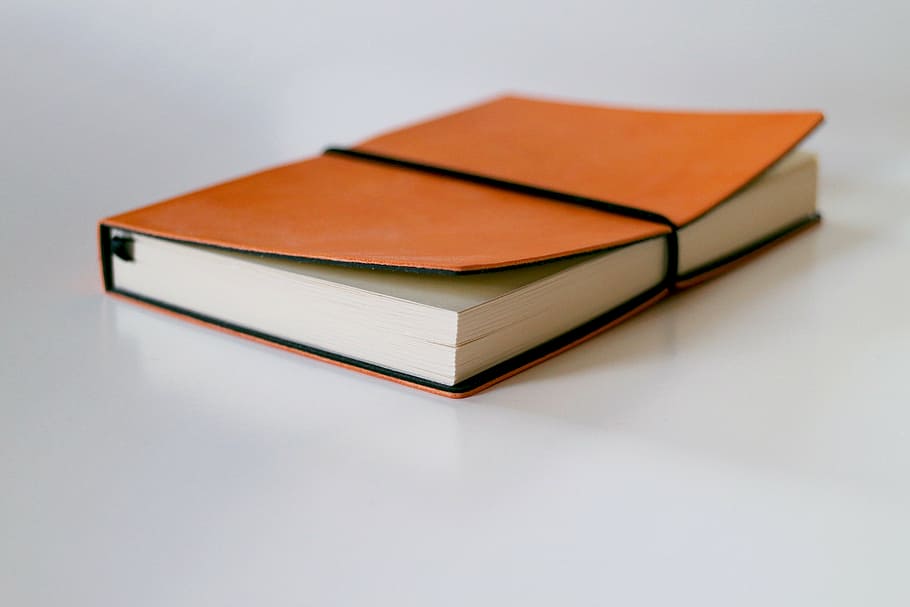 brown, white, book, notebook, paper, writing, blank, office, note, business