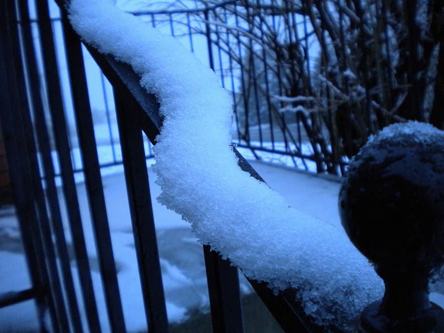 Winter, Snow, Banister, blue, cold temperature, tree, nature, weather, frozen, focus on foreground