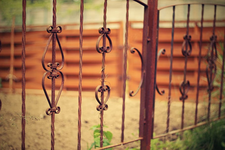 old iron fence, iron, fencing, forged, old, metal, background, rust, cemetery, gateway