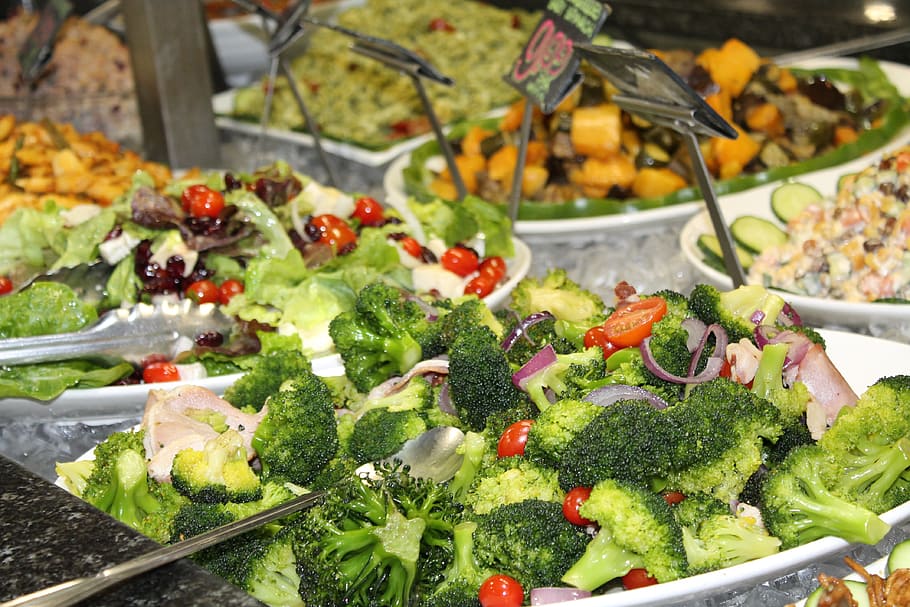 salads, fresh, deli, broccoli, ham, ingredients, leafy greens, food, healthy, meal