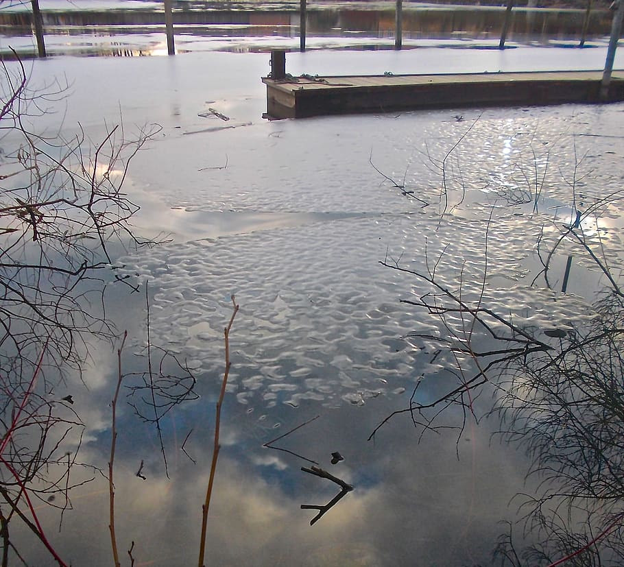 thaw, water, mirroring, reflection, bridge, sky blue, still, ro, stockholm, lake