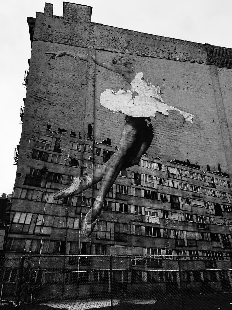 street art, vandal, graffiti, paint, design, art, street, black and white, monochrome, dancer