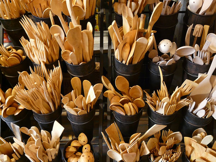 Cutlery, Wood, Knife, wooden cutlery, fork, spoon, kitchen cutlery, kitchen, scraper, wooden spoon