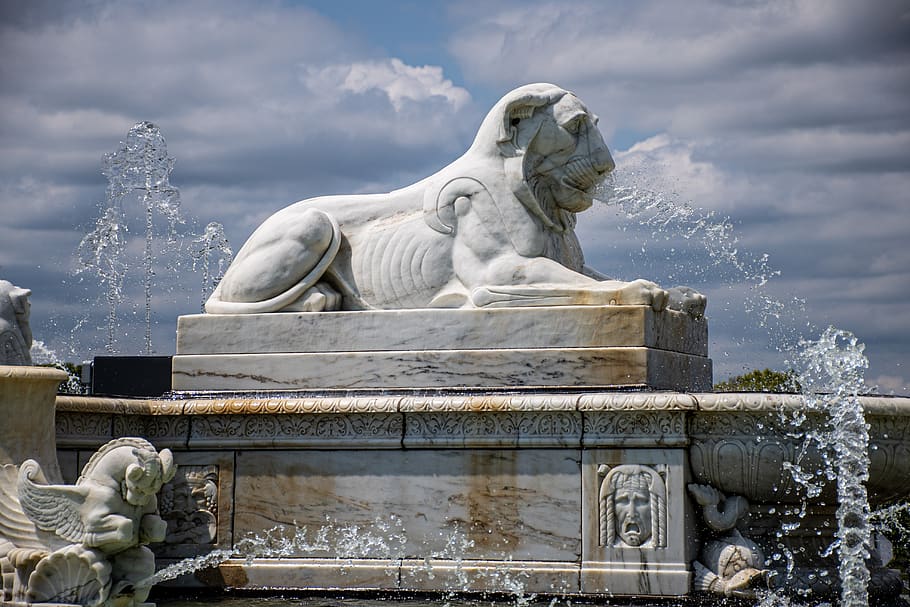 belle isle, fountain, detroit, marble, moody, lion, water, sculpture, statue, art and craft