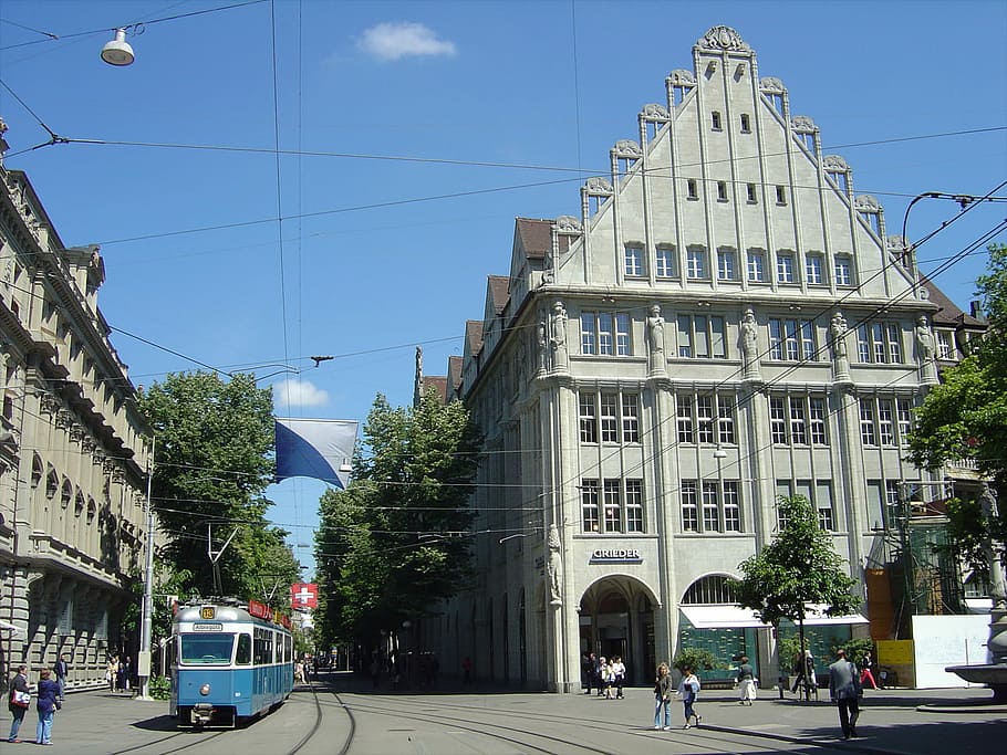 Bahnhofstrasse, Zurich, bangunan, kota, foto, rumah, domain publik, switzerland, jalan, pemandangan kota