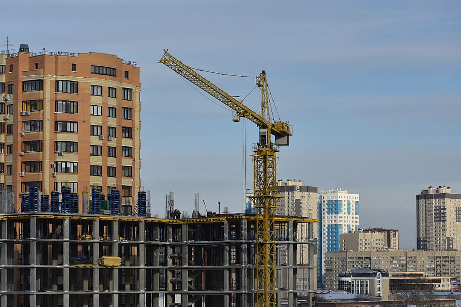 construction, crane, house, the property, novosibirsk, building, city, landscape, build, machinery