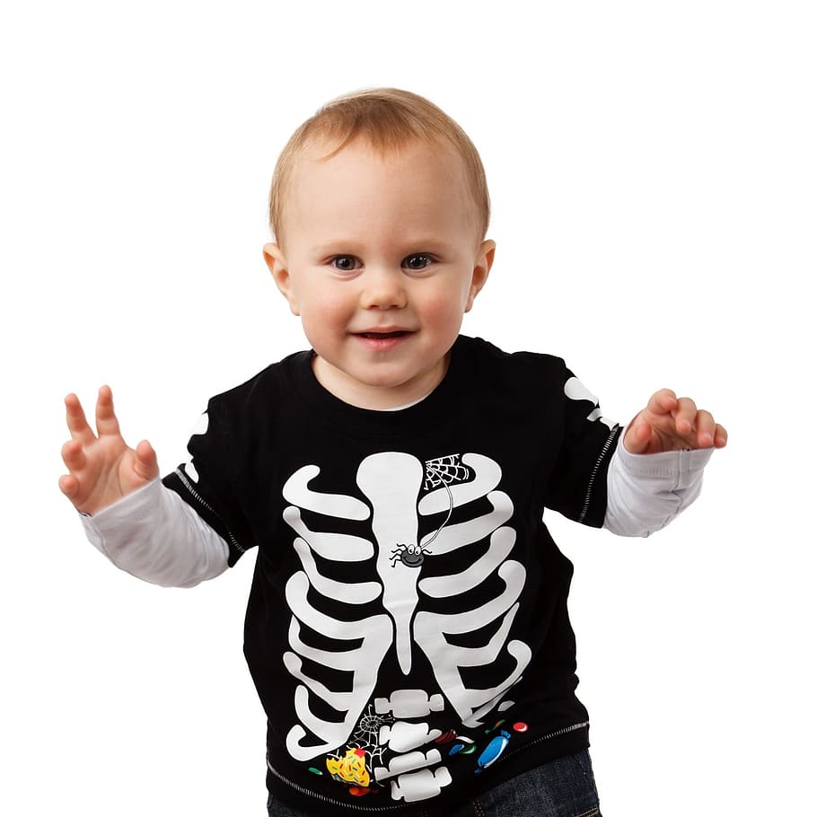 toddler, wear, black, white, skeleton, graphic, long-sleeved, shirt, Boy, Boo