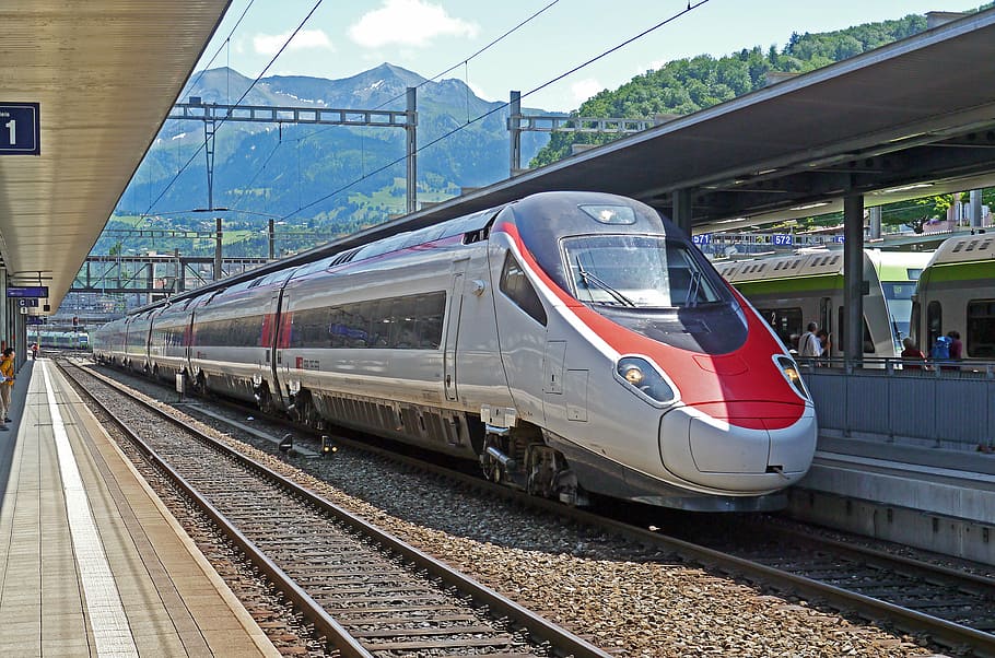 red, white, train, ice, milano, basel, sbb, spiez, switzerland, bernese oberland