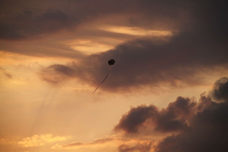 kite on sky, landscape, solar, sunset, nature, peace, sparkle, sky, environmental, holidays