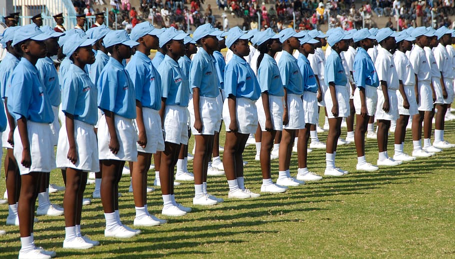 Botswana, Gaborone, Policía, Día, día de la policía, formación, gran grupo de personas, uniforme, en fila, militar