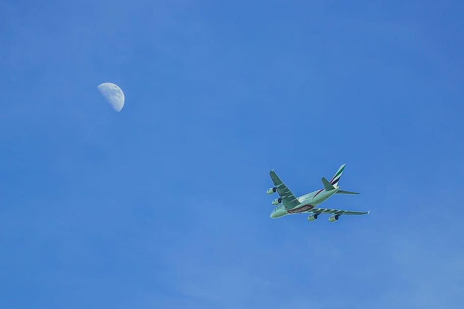 sky, month, aircraft, air vehicle, flying, airplane, mode of transportation, blue, transportation, moon