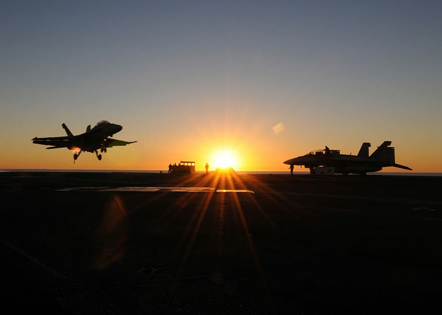 fighter jets landing, sunset, Fighter jets, landing, aircraft, airplane, deployment, figher jet, photos, plane