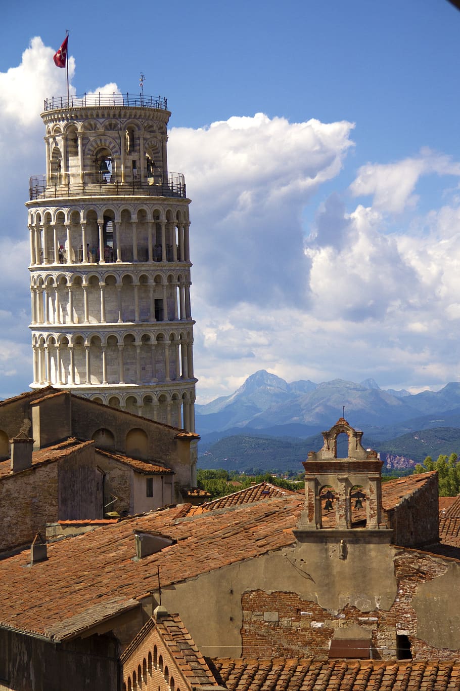 Pisa, torre inclinada, tejados, Italia, arquitectura, turismo, hito, monumentos, estructura construida, exterior del edificio