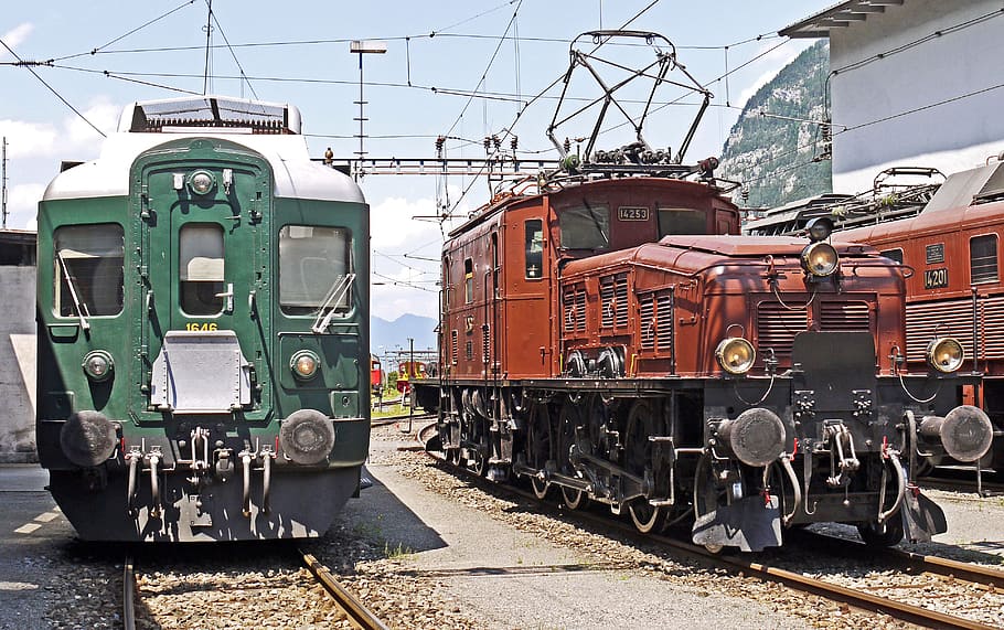 스위스, erstfeld의 저장소, sbb 역사적인, 오래된 전기 기관차, 악어 14253, 견인, ​​gotthard, gotthard 선, 수하물 철도 차량 1646, abstellanlage
