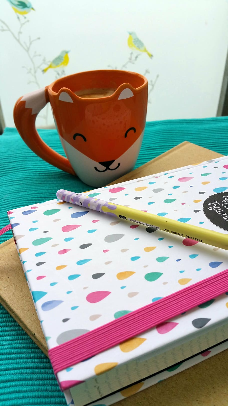 orange, white, fox mug, notebook, coffee, fuchs, coffee cup, calendar, pen, no dates