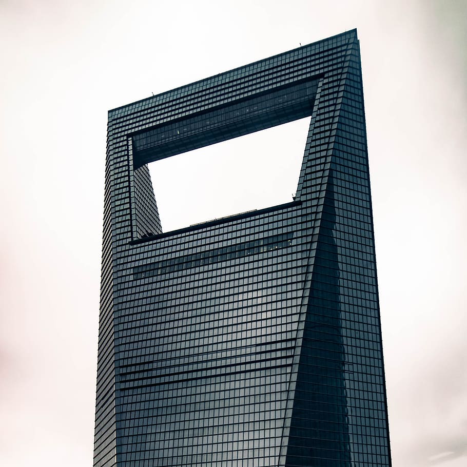 architecture, building, china, pudong, reflection, glass, sky, clouds, skyscraper, low angle view
