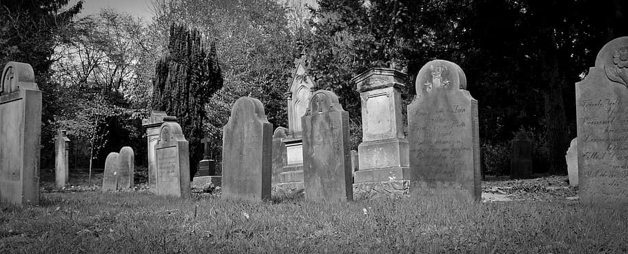 escala de grises, foto, lápida, lápidas antiguas, cementerio, viejo, muerto, tumbas, tumba, última calma