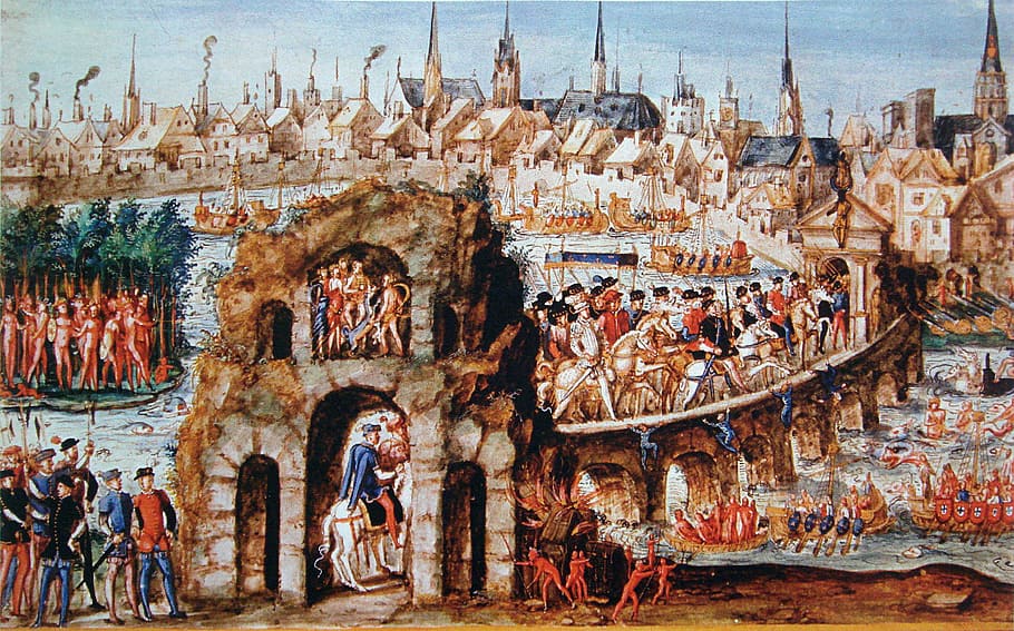 royal, entry, Royal entry, Henry II, Rouen, France, art, city, painting, public domain