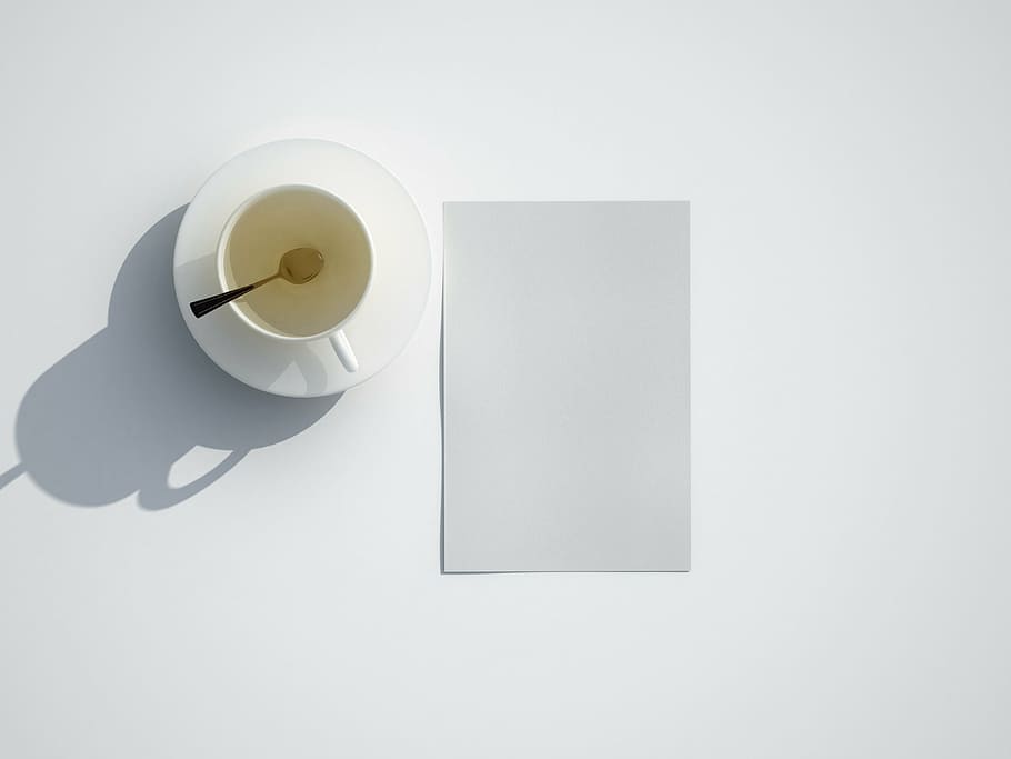white, cup, top, saucer, paper, letters, 3d, rendering, tee, white color