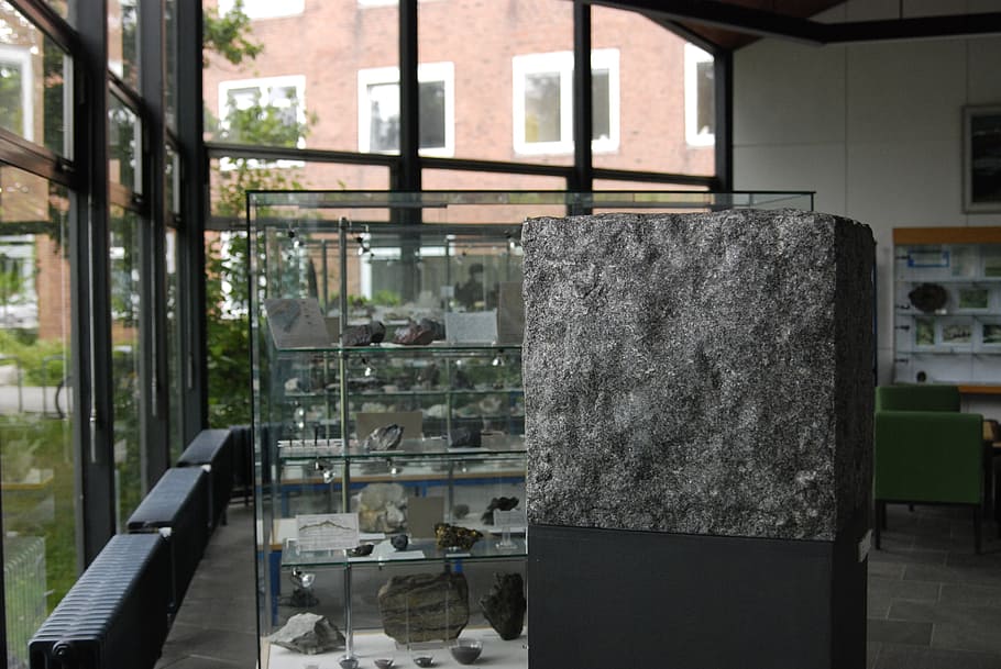 museo, sala de exposición, exposición, rock, universidad de humboldt, alemania, adentro, ventana, vidrio - material, transparente