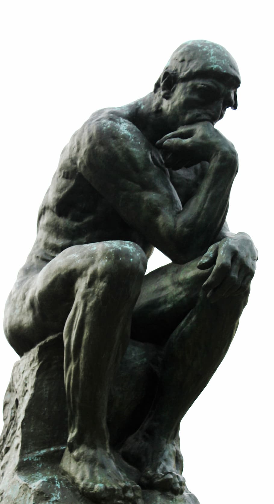 fotografía de ángulo bajo, sentado, estatua del hombre, durante el día, pensador, persona, sentarse, pensar, estatua, filósofo
