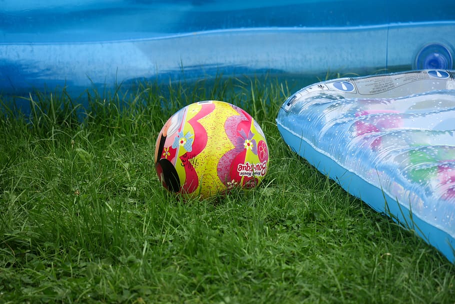 ball, play, air mattress, summer, holidays, outdoor pool, leisure, round, ball sports, grass