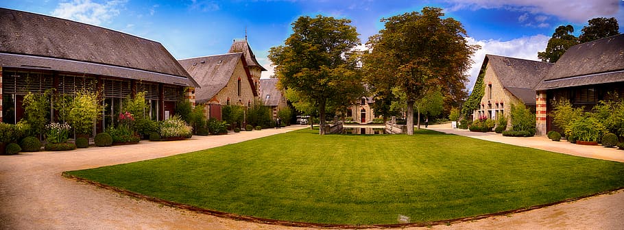 Chateau, Chaumont, sur, Loire, landscape, photography, grass, field, surrounded, houses