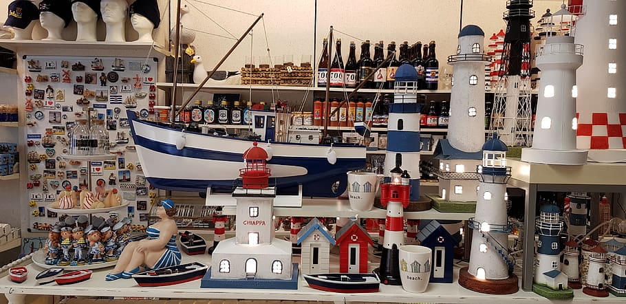 ship, netherlands, maritime, lighthouse, shop, store, souvenirs, travel, large group of objects, variation