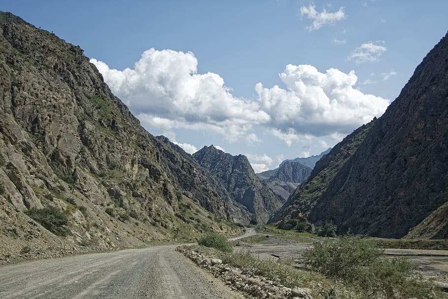 tajikistan, provinsi mi, hissargebirge, hisortal, alam, lanskap, asia tengah, gunung, jalan, langit
