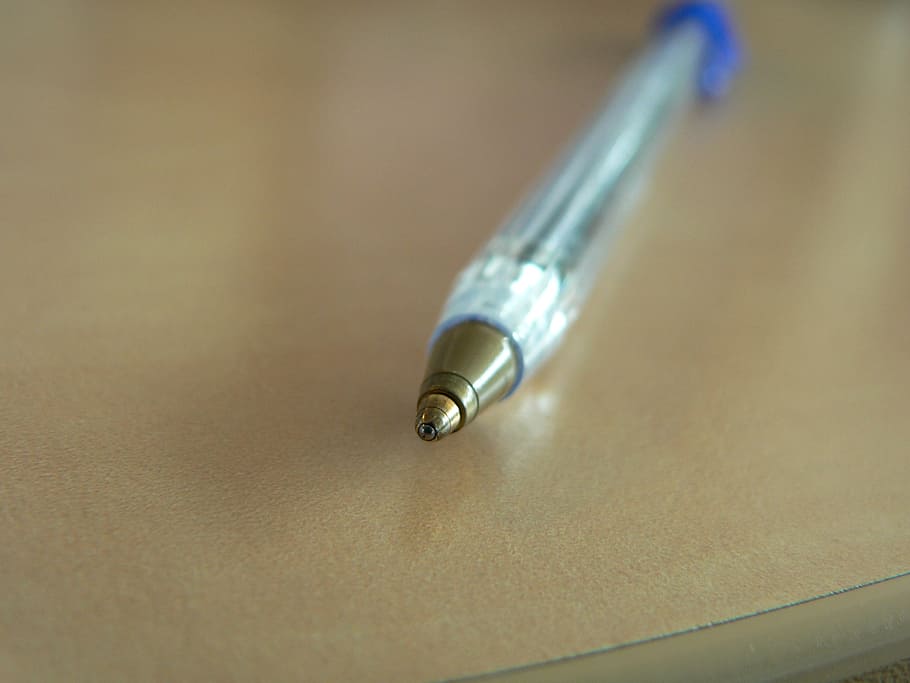 selective, focus photography ballpoint pen, top, beige, surface, pen, writing, sign, ink, fountain