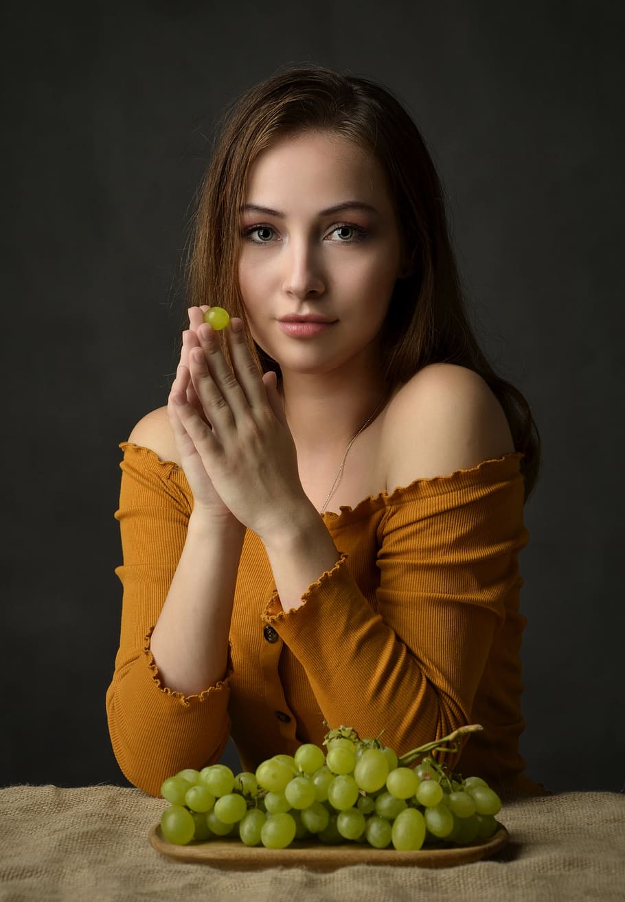 girl, grapes, beauty, eating, fruit, diet, raw, food, slimming, youth