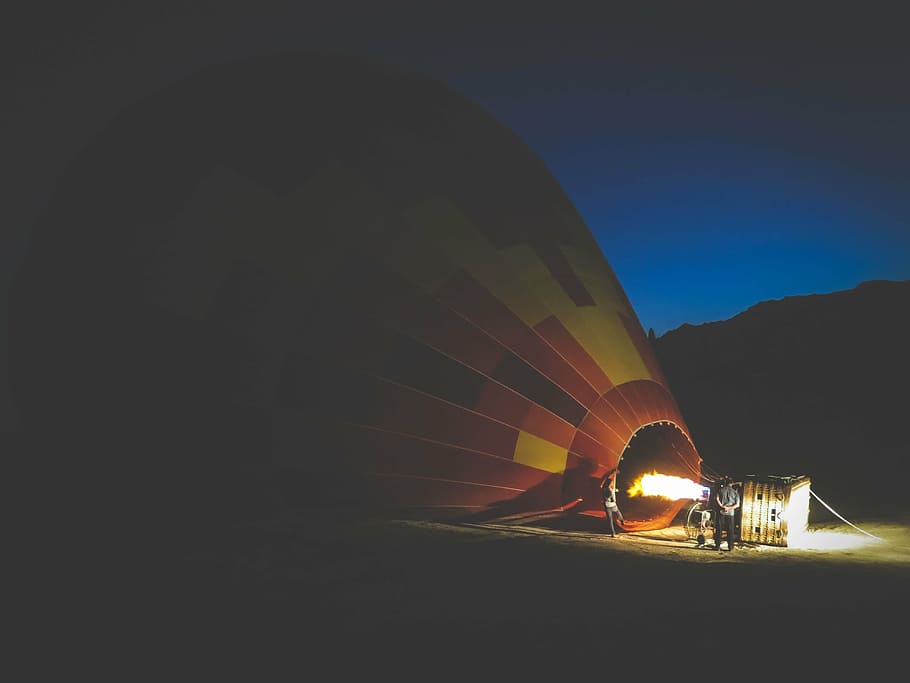inflating, hot, air balloon, group, people, air, balloon, ground, hot air balloon, fire
