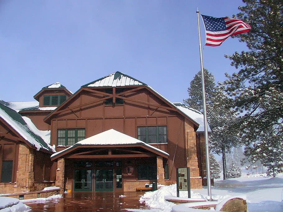 bryce canyon, national, park, Visitor, Center, Bryce Canyon National Park, Utah, building, flag, photos