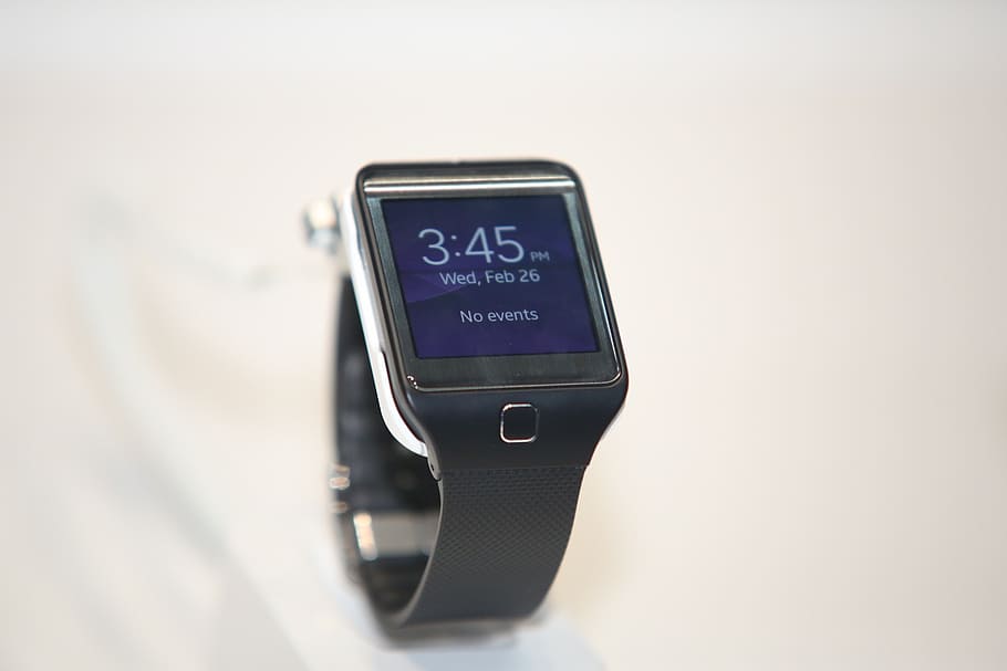silver-colored smartwatch, 3:45 pm display, smart watch, smartwatch, fitness, technology, device, hand, electronic, mobile