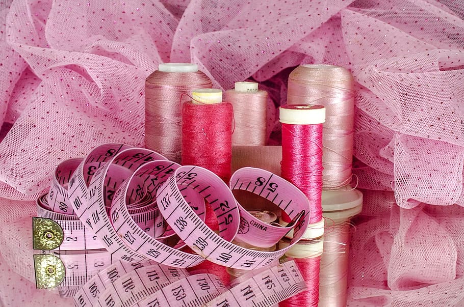 sewing thread, tape measure, ribbon, sewing, cotton, thread, material, tape, measure, pink