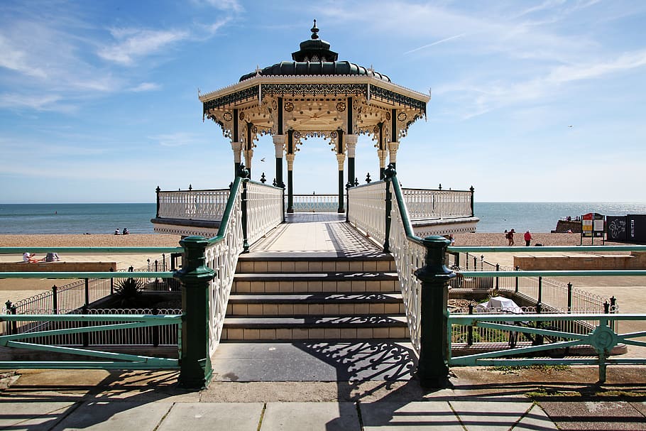 brighton, bandstand, sea, architecture, decorative, england, sussex, landmark, seafront, structure