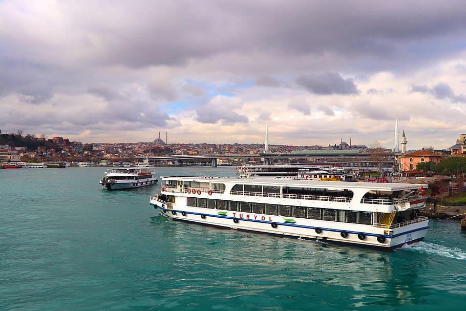 istanbul, turkey, ship, boat, transportation, marine, estuary, travel, holiday, cloud