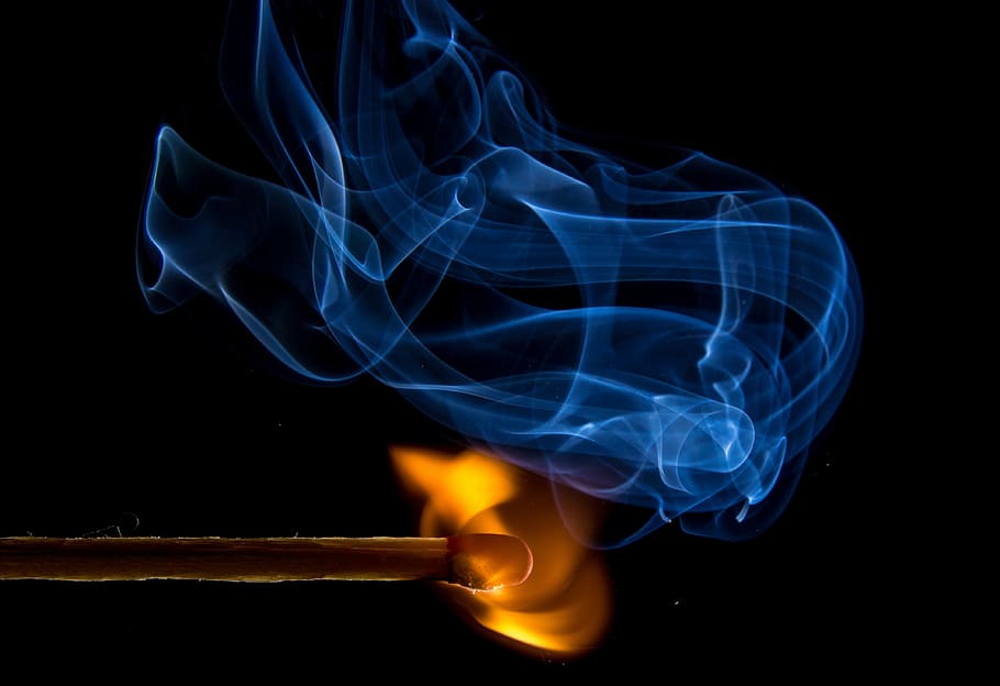 blue, smoke, graphic, wallpaper, fire, match, flame, kindle, sulfur, lighter