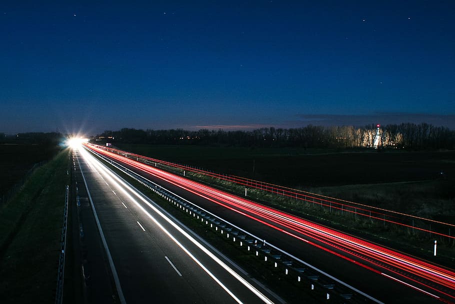 autopista por la noche, autopista, por la noche, automóviles, conducción, luces, noche, carreteras, transporte, tráfico