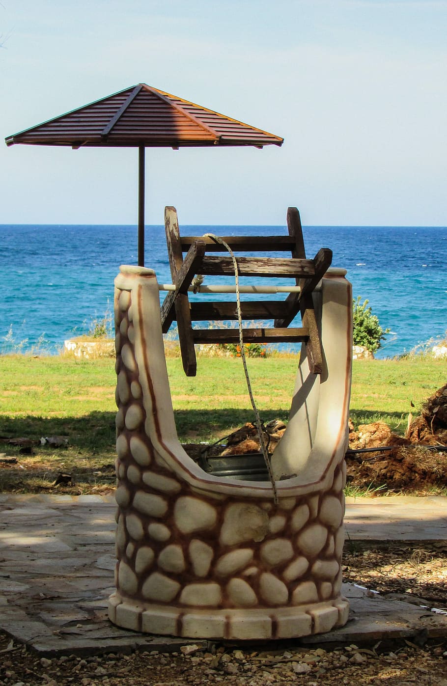 Cyprus, Hotel, Garden, Decoration, Well, sea, horizon over water, water, beach, outdoors