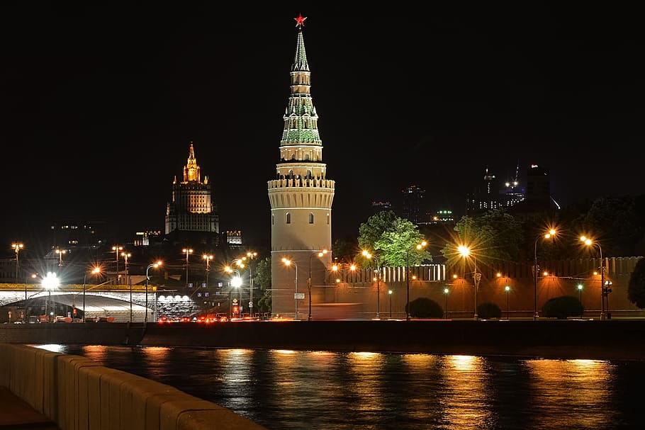 photograhy, クレムリンモスクワ, nightime, モスクワ, 夜の街, 夜の明かり, クレムリン, 要塞, 夜, 都市