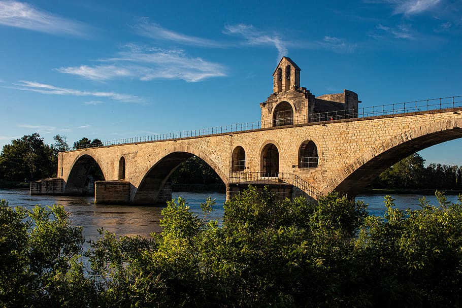 provence, pont saint bénézet, avignon, south of france, summer, evening, bridge, rhône, river, built structure
