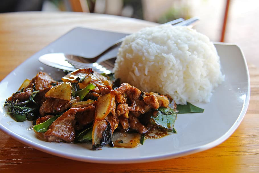 Rice, Pork, Meat, Lunch, Yummy, Tasty, luang prabang, laos, unesco heritage, city