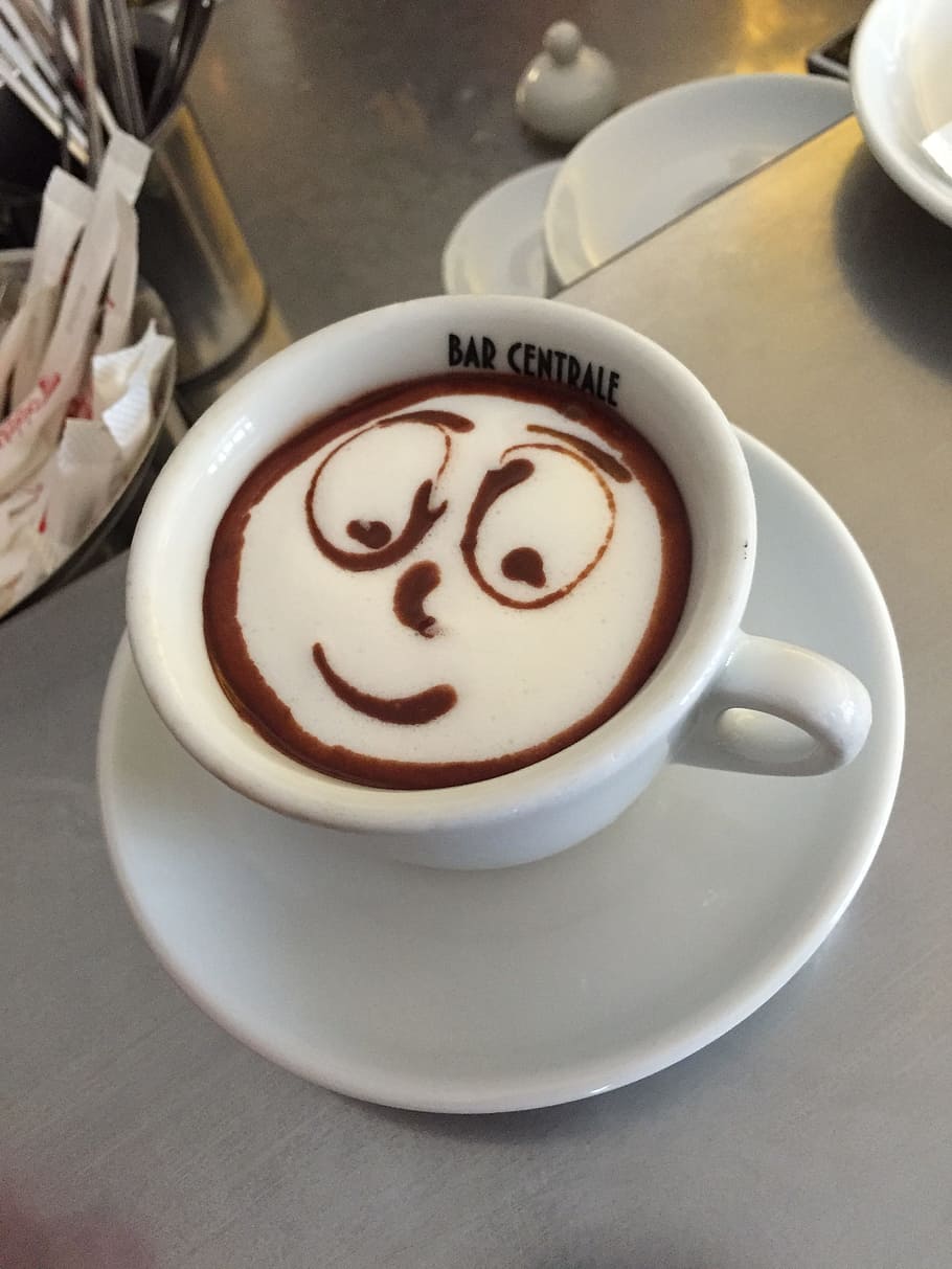 putih, coklat, minuman, keramik, cangkir teh, cappuccino, latte art, latte, piala, kafe