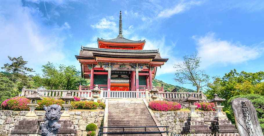 merah, abu-abu, kuil, siang hari, sensō-ji, kyoto, Jepang, tengara, perjalanan, arsitektur