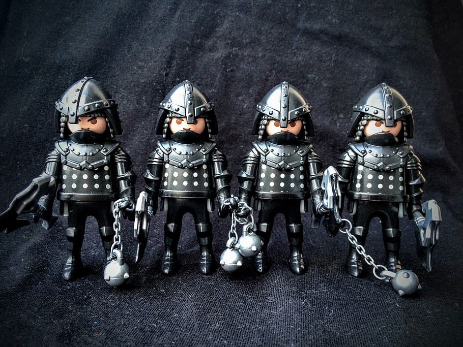 playmobil, figure, toys, soldiers, medieval, group of people, clothing, music, side by side, group