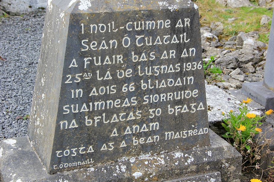 Gaélico, irlandés, celta, cultura, irlanda, piedra, lápida mortuoria, patrimonio, tumba, cementerio