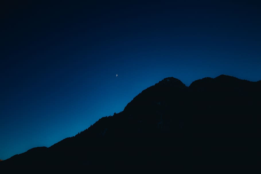 foto da silhueta, montanha, azul, escuro, céu, fotografia, silhueta, noite, natureza, paisagem