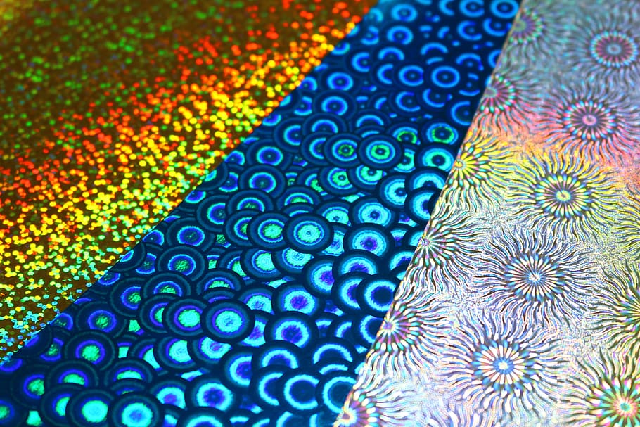 handicraft paper, iridescent, photo paper, paper, hologram, rainbow, pattern, close-up, blue, backgrounds